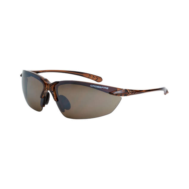 Crossfire Sniper Premium Safety Eyewear - Crystal Brown Frame - HD Brown Mirror Lens