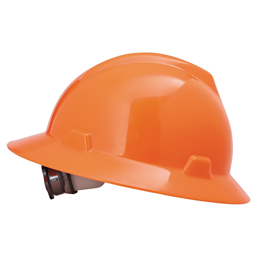 MSA FLUORESCENT ORANGE V-GARD HAT W/RATCHET SUSPENSI
