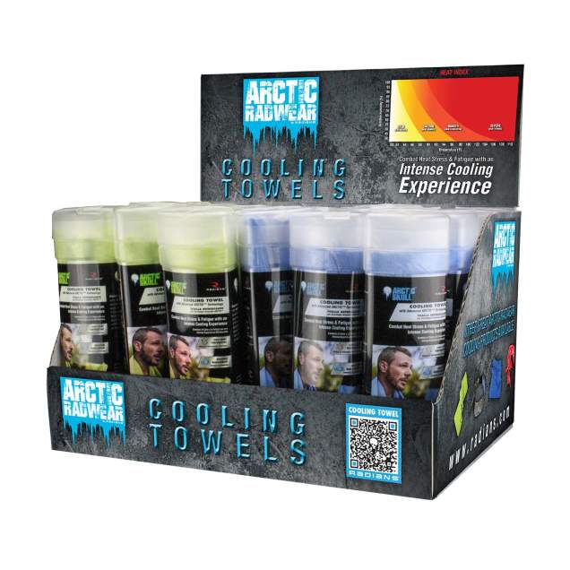 Radians Arctic Radwear® Cooling Towel Counter Display - 12 Blue / 12 Lime