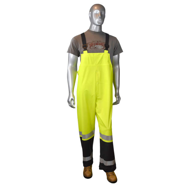Radians RW07 High Visibility Rainwear Overalls - Hi-Vis Green / Black - Size L