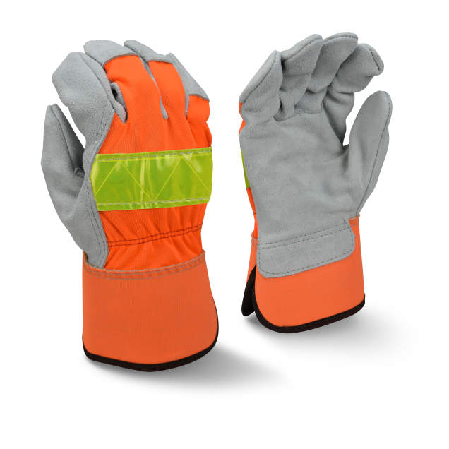 Radians RWG3200HV High Visibility Regular Shoulder Gray Split Cowhide Leather Palm Glove - Size XL