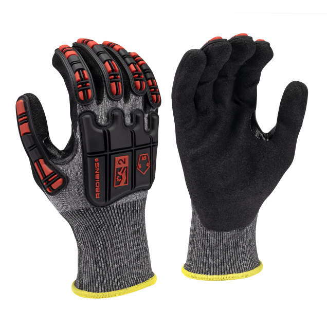 Radians RWG590 Cut Level A9 HPPE/Nickel Gold Sandy Foam Nitrile Palm Dip Glove - Size M