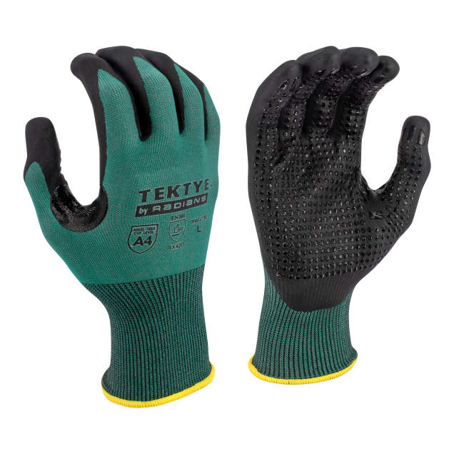 Radians RWG738 TEKTYE® A4 Dark Green Nitrile Dip Cut Protective Work Glove - Size L