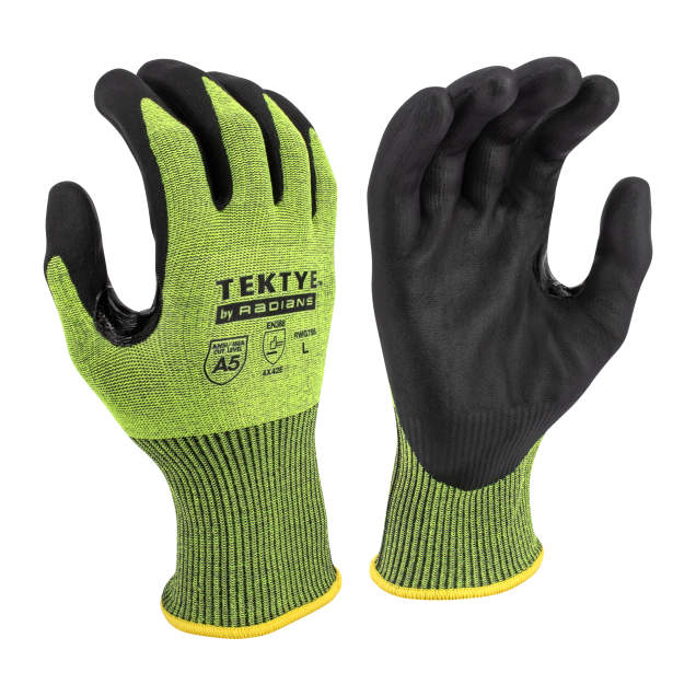 Radians RWG755 TEKTYE® A5 Reinforce Thumb Green Nitrile Dip Cut Protective Work Glove - Size M