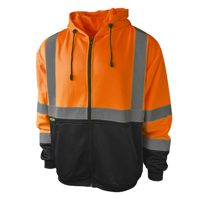 Radians SJ01B-3 Class 3 Color Blocked Hooded Zippered Sweatshirt - Orange - Size 4X