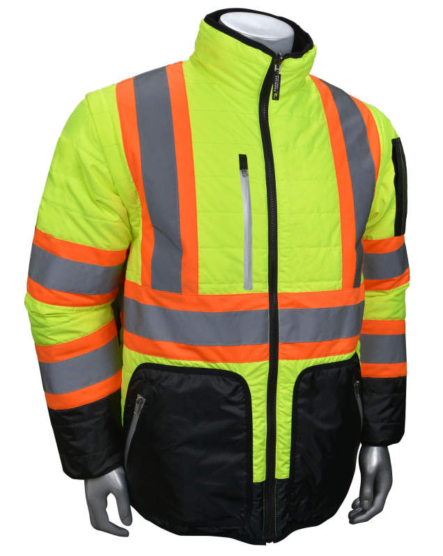 Radians SJ510X-3 Quilted Reversible Jacket with Zip-Off Sleeves X-Back - Hi Vis Green - Size XL
