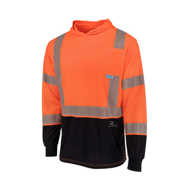 Radians ST631B Class 3 UPF 40 Color Block Long Sleeve T-Shirt with Hood - Hi-Vis Orange - Size 3X