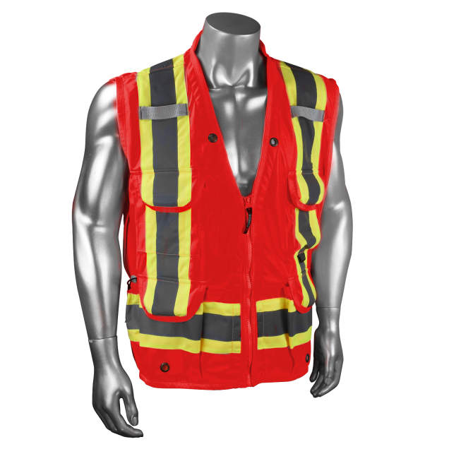 Radians SV030X-1 Heavy Duty 10-Pocket Cruiser Vest with Back Pouch X-Back - Red - Size M