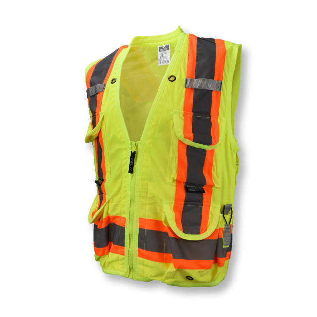 Radians SV030X-2 Heavy Duty 10-Pocket Cruiser Vest with Back Pouch X-Back - Hi Vis Green - Size 2X