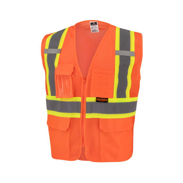 Radians SV232 Class 2 Mesh Surveyor Vest with Side Seam Zippers and Two-Tone Tape - Hi-Vis Orange - Size S