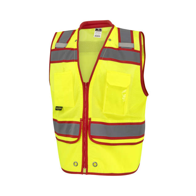 Radians SV58Z Class 2 Heavy Duty Surveyor Vest with Contrast Trim and Underlay - Hi-Vis Green / Red - Size XL