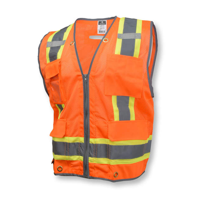 Radians SV6H Type R Class 2 Heavy Duty Two Tone Mesh Surveyor Vest with Solid Pockets - Orange - Size L