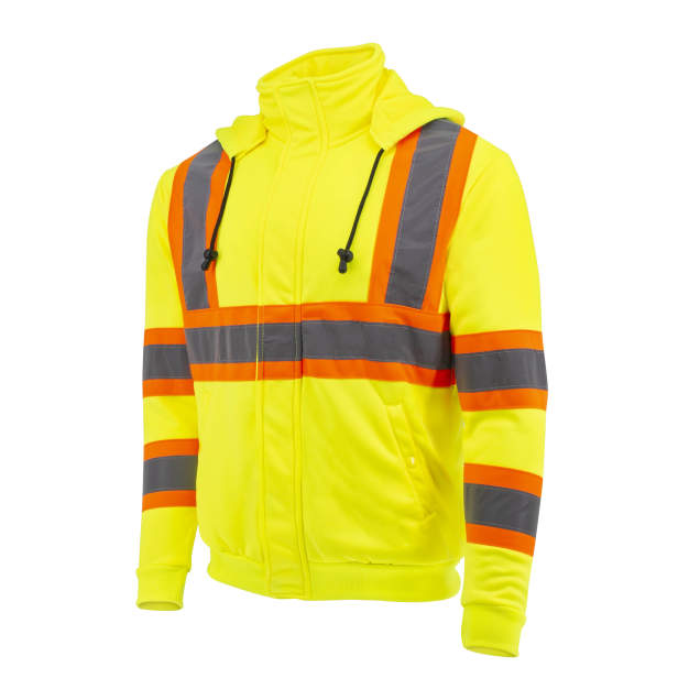 Radians SW01X-2 High Neck Zip Front X-Back Hooded Sweatshirt - Hi Vis Lime - XL