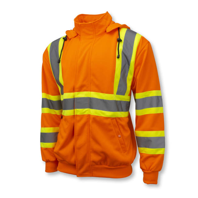 Radians SW01X-2 High Neck Zip Front X-Back Hooded Sweatshirt- Hi Vis Orange - 3X