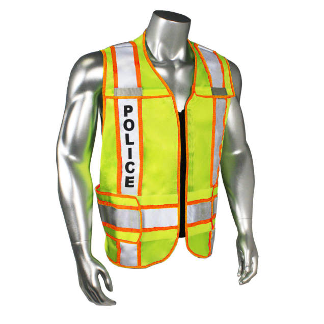 Radwear USA LHV-207-3G Police Safety Vest - Police - Orange Trim - Green - Size M-XL